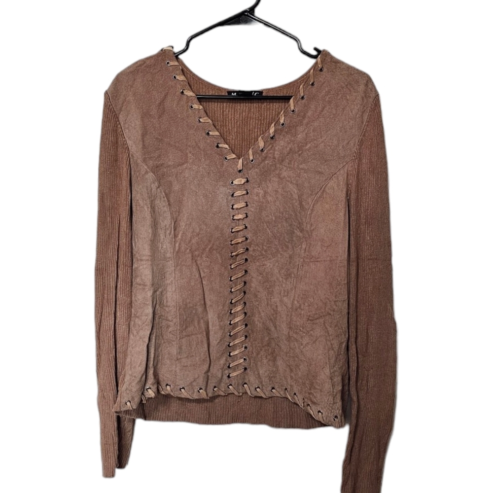 Metric 100% Suede Brown Longsleeve Blouse XL